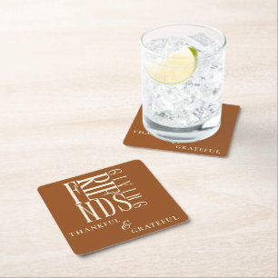 Modern Friendsgiving Dinner Square Paper Coaster