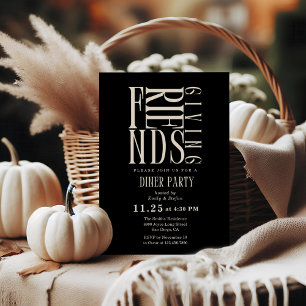 Modern Friendsgiving elegant White & Black  Invitation