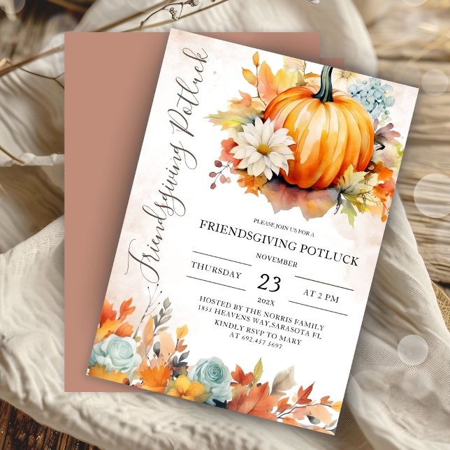 Modern Friendsgiving Potluck Party Invitation (Creator Uploaded)