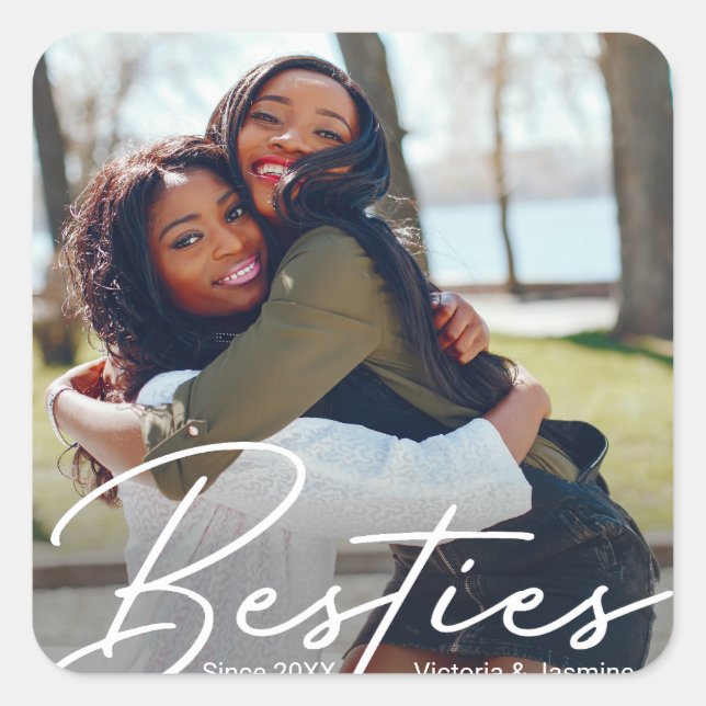 Modern Friendship Photo Gift Square Sticker (Front)