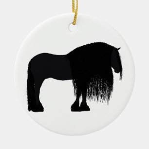 Modern Friesian Horse Illustration Ceramic Ornament