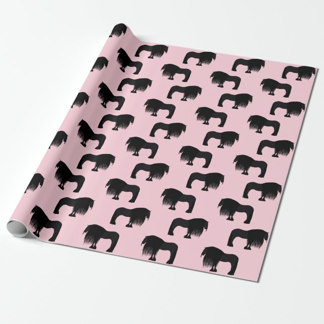 Modern Friesian Horse Illustration Pink Wrapping Paper (Unrolled)