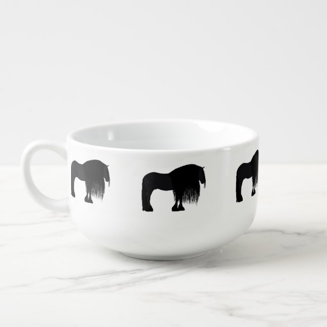Modern Friesian Horse Illustration Soup Mug (Right)