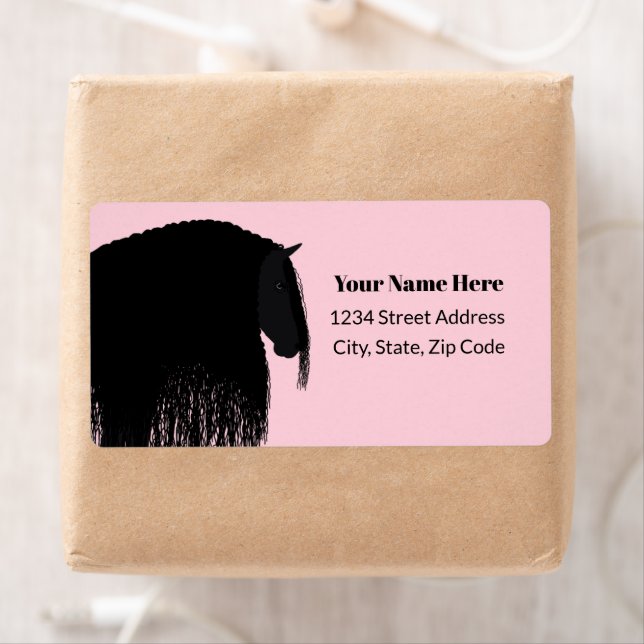 Modern Friesian Horse Pink Address Return Label (Insitu)