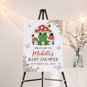 Modern Frog and Mushrooms Baby Shower Welcome Sign