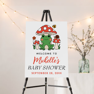 Modern Frog and Mushrooms Baby Shower Welcome Sign