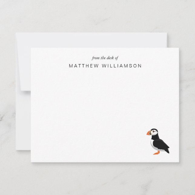 Modern From The Desk of Puffin Bird  Note Card (Front)