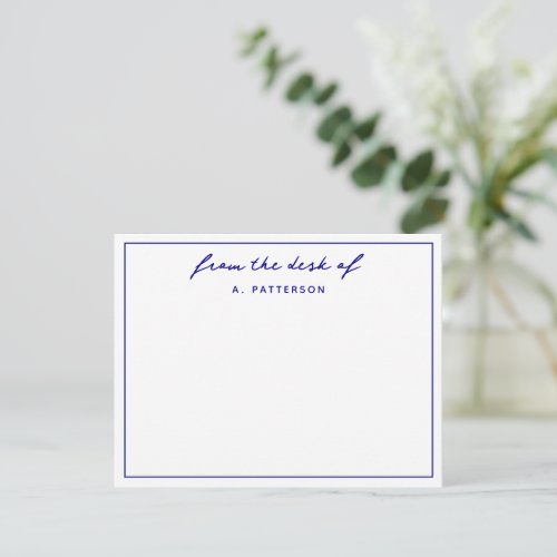 Modern From The Desk Of True Navy Blue Border Note Card