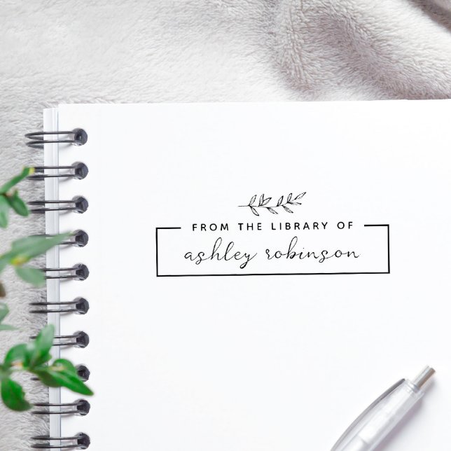 Modern From The Library Of | Custom Name Leaves Rubber Stamp (Creator Uploaded)