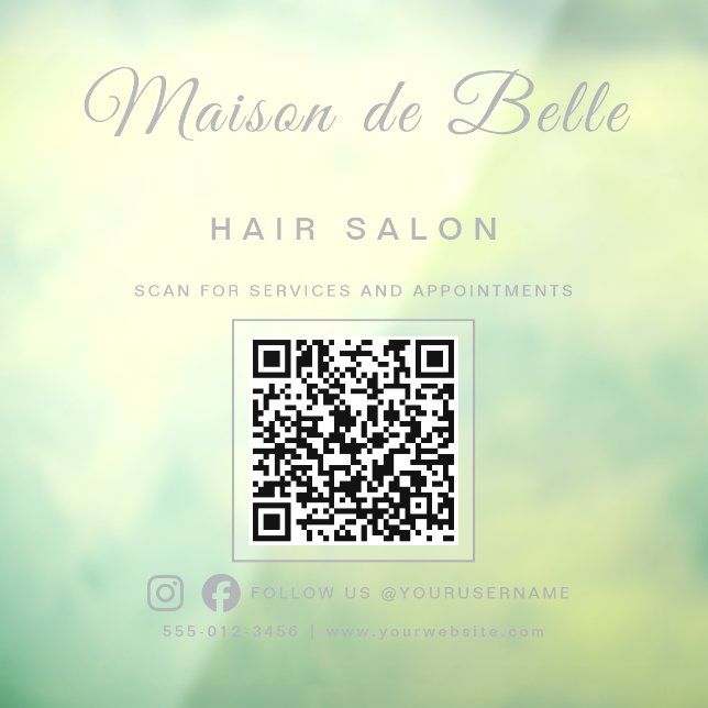 Modern Frosted Silver Signature Script QR Code Window Cling (Sheet 3)