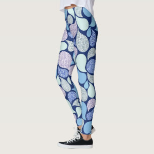 Modern Frosty Glitter Paisley Pattern Blue Leggings