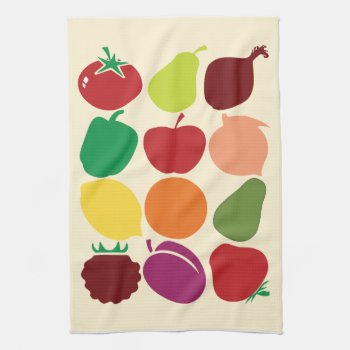 Modern Fruit And Vegetable Silhouettes Kitchen Towel by Sideview at Zazzle