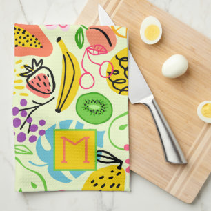 Modern Fruit Pattern Pale Green Kitchen Towel