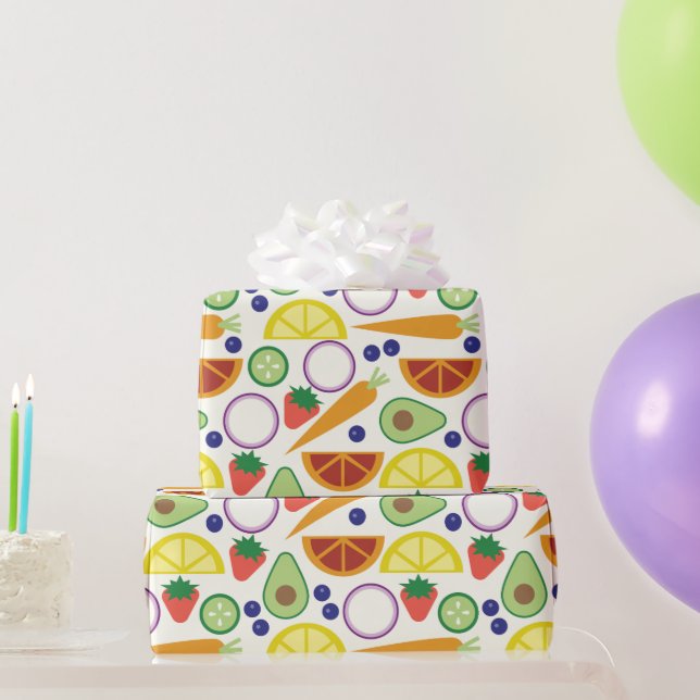 Modern Fruits and Vegetables Pattern Wrapping Paper (Party Gifts)