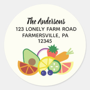 Modern Fruits and Vegetables Round Return Address Classic Round Sticker