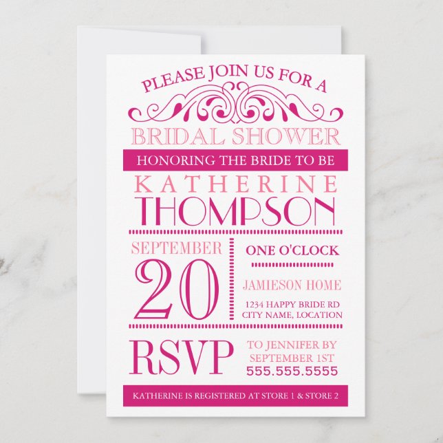 Modern Fuchsia and Pink Bridal Shower Invitation (Front)