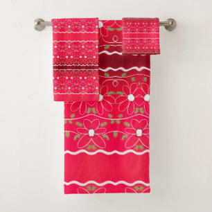 Modern Fuchsia And Wine Floral Towel Set