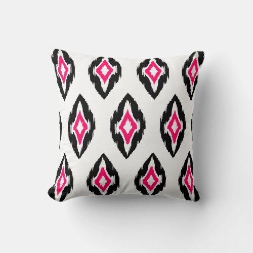 Modern fuchsia black white Ikat Tribal Pattern 1b Throw Pillow