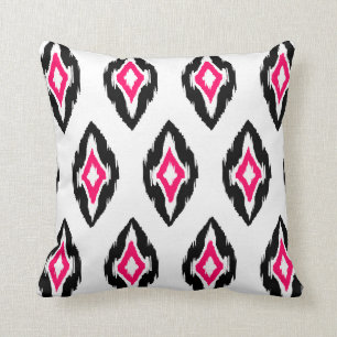 Modern fuchsia black white Ikat Tribal Pattern 1b Throw Pillow