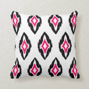 Modern fuchsia black white Ikat Tribal Pattern 1b Throw Pillow