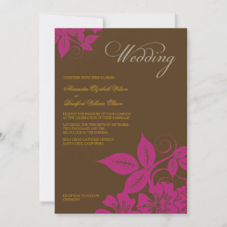 Modern Fuchsia/Brown Floral Wedding Invitation
