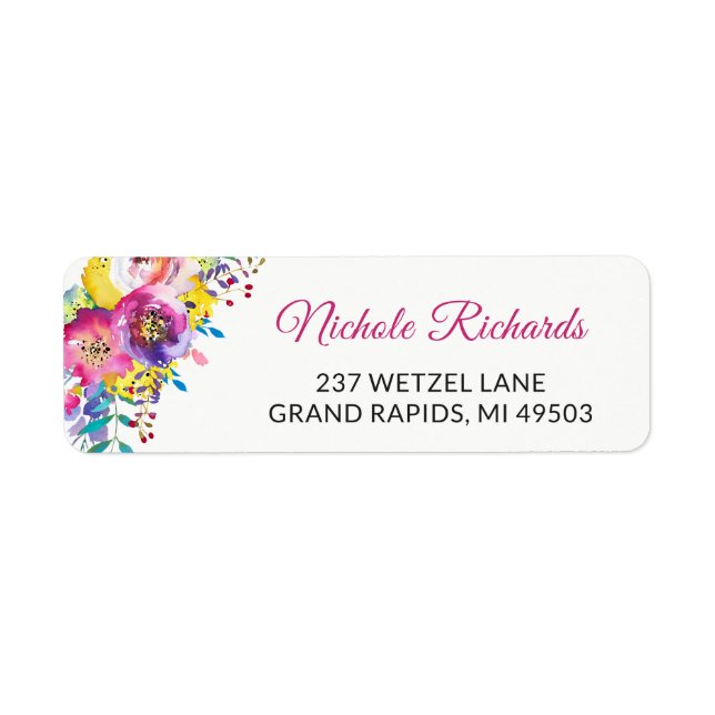 Modern Fuchsia Gold Watercolor Botanic Garden Label (Front)