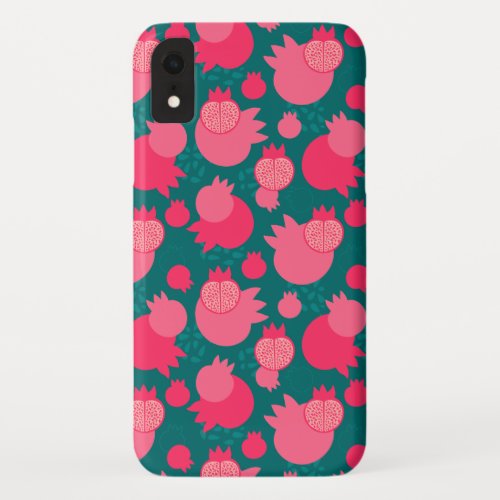 Modern Fuchsia Green Pomegranate Pattern Fruity  iPhone XR Case