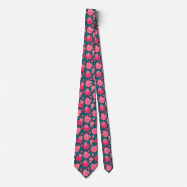 Modern Fuchsia Green Pomegranate Pattern Fruity Neck Tie (Front)