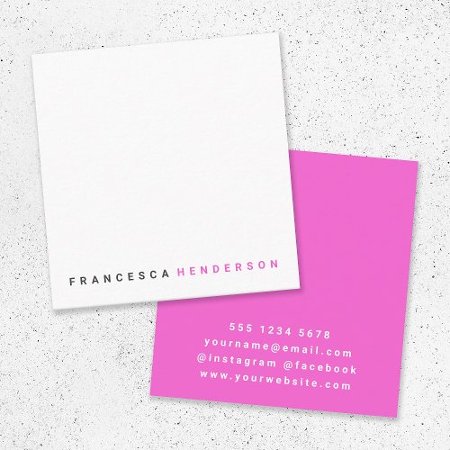 Modern Fuchsia Hot Pink Feminine Girly Stylish Square Business Card