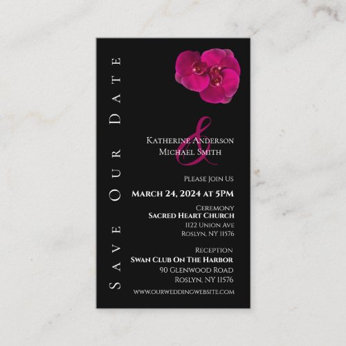 Modern Fuchsia Orchids Wedding_Save the Date_ Business Card