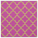 Modern Fuchsia Pink and Gold Quatrefoil Pattern Fabric