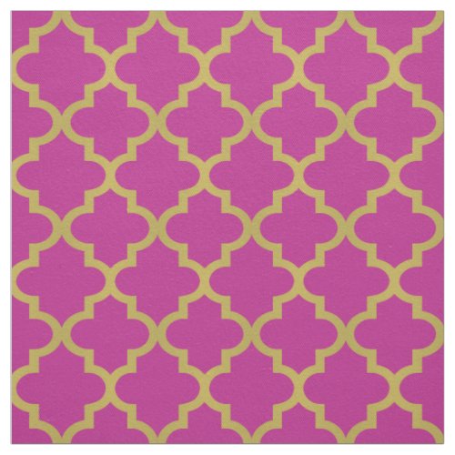 Modern Fuchsia Pink and Gold Quatrefoil Pattern Fabric