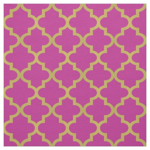 Modern Fuchsia Pink and Gold Quatrefoil Pattern Fabric