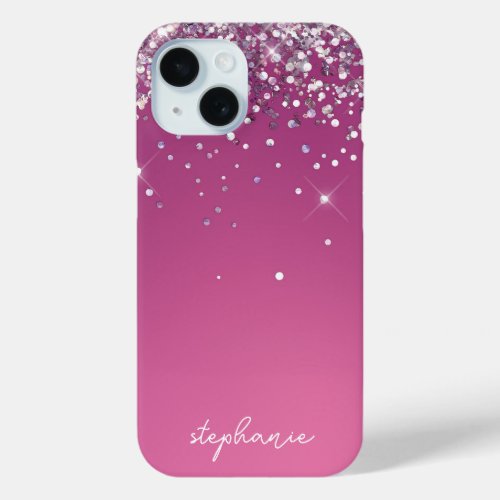 Modern Fuchsia Pink Glitter Custom  iPhone 15 Case