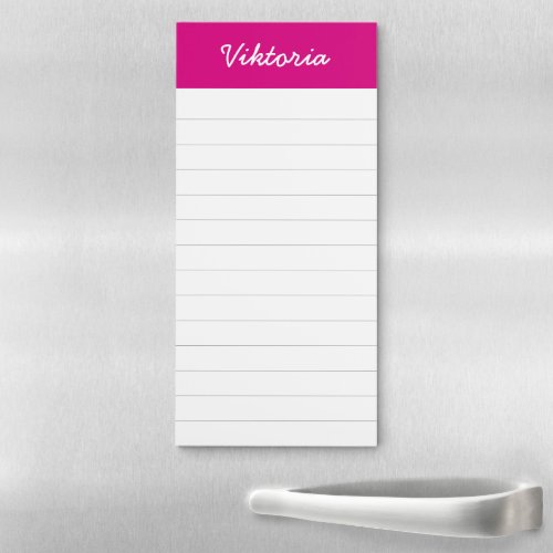 Modern Fuchsia Pink Script Name Grocery List Magnetic Notepad