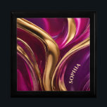 Modern-Fuchsia Purple and Gold- Gift Box<br><div class="desc">Introducing our personalized Modern Elegance Jewelry Box – a captivating fusion of abstract flow art in mesmerizing shades of purple, pink, and gold. This unique piece not only serves as an elegant storage solution but also adds a touch of sophistication to her space. Make it an even more special gift...</div>