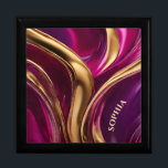 Modern-Fuchsia Purple and Gold- Gift Box<br><div class="desc">Introducing our personalized Modern Elegance Jewelry Box – a captivating fusion of abstract flow art in mesmerizing shades of purple, pink, and gold. This unique piece not only serves as an elegant storage solution but also adds a touch of sophistication to her space. Make it an even more special gift...</div>