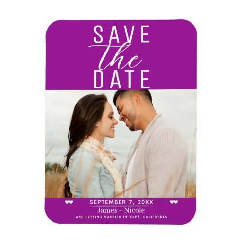 Modern Fuchsia Save the Date Wedding Photo Magnet