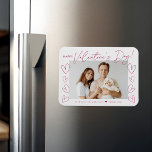 Modern Fuchsia Script Valentine's Day Photo Magnet<br><div class="desc">Modern Valentine's day magnet featuring "Happy Valentine's Day" in a trendy fuchsia script with hand-drawn hearts along the sides of the design on a white background. Your horizontal photo is displayed near the middle of the design. Personalize the Valentine's Day photo magnet by adding your name and the year in...</div>