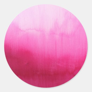 Modern Fuchsia Watercolor Paint Brushtrokes Classic Round Sticker by pink_water at Zazzle