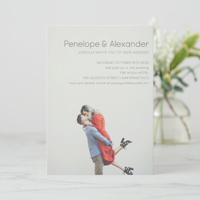 Modern Full Engagement Photo Elegant Wedding Invitation (Standing Front)