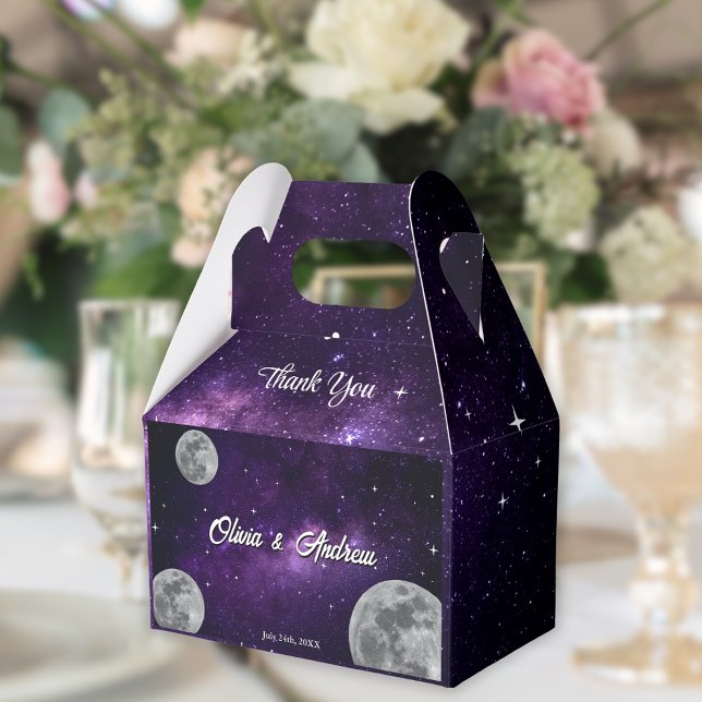 Modern Full Moon Starry Night Wedding Thank You Favor Boxes (Creator Uploaded)