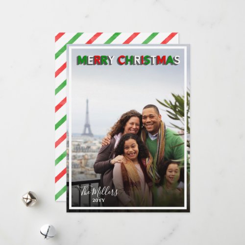 Modern Full Photo 3D Lettering Merry Christmas Holiday Card