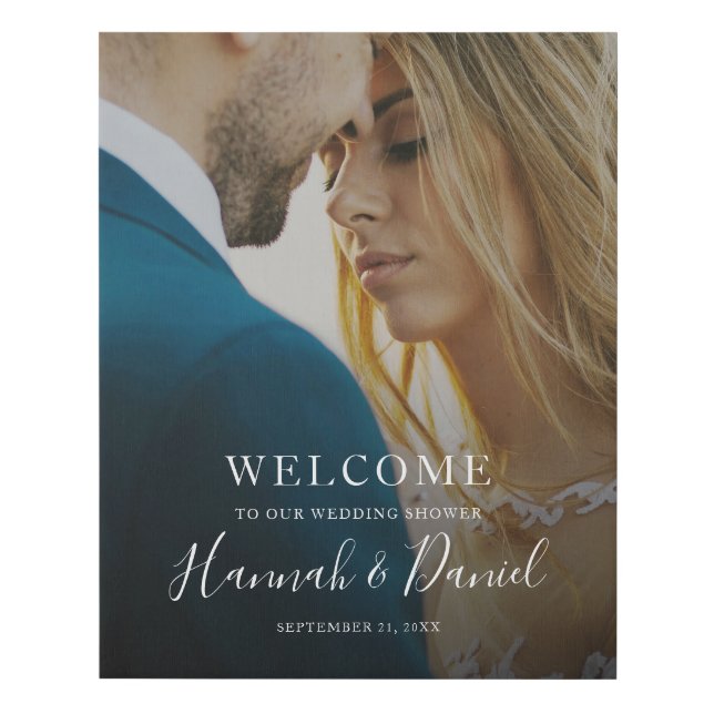 Modern Full Photo Couple's Shower Welcome  Faux Canvas Print (Front)