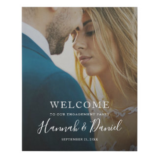 Modern Full Photo Engagement Party Welcome Faux Canvas Print