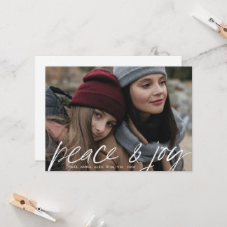 Modern full photo peace and joy holiday card