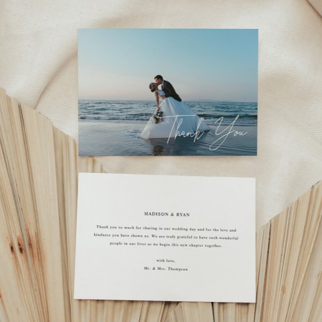 Modern Full Photo Script Lettering Wedding Thank You Card (Creator Uploaded)