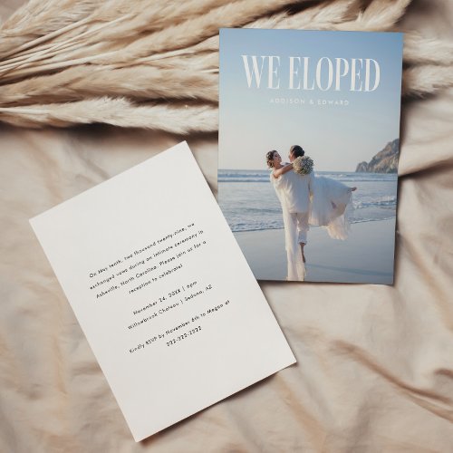Modern Full Photo "We Eloped" Wedding Reception Invitation
