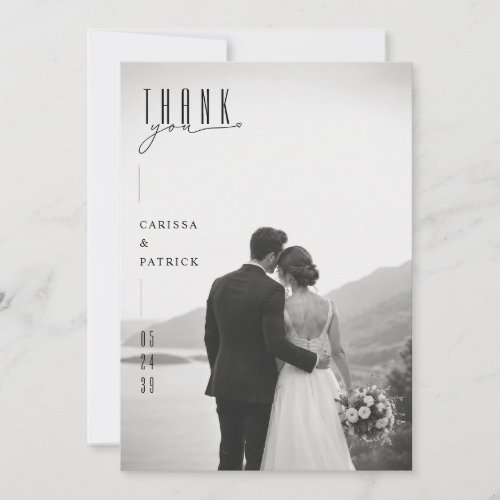Modern Full Photo Wedding Black & White Thank You Card