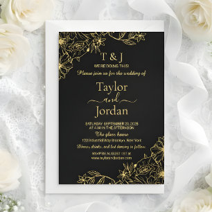 Modern Full Photo Wedding Floral Border Foil Invitation